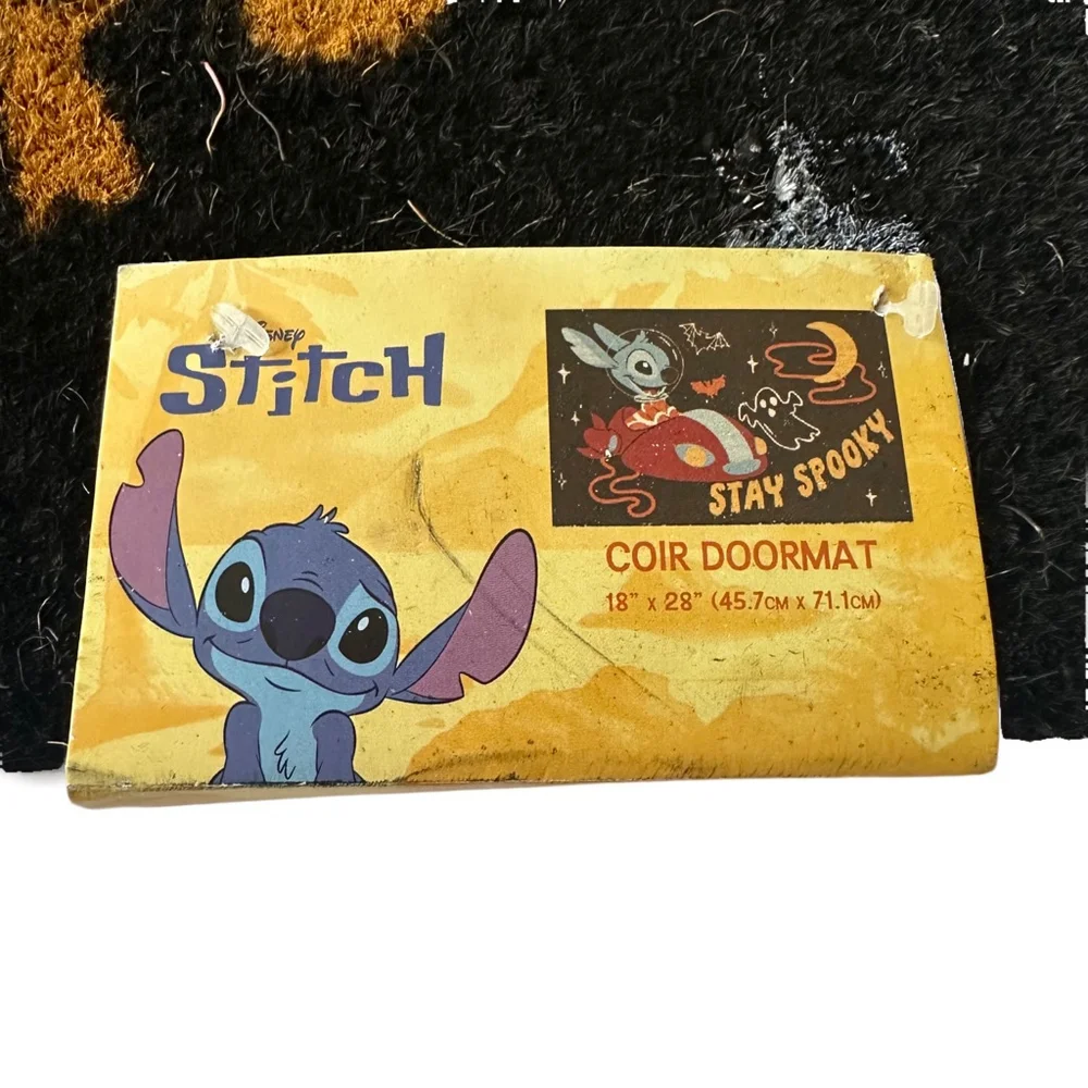 Disney Stitch Halloween Spooky Coir Door Mat 18x28 Black Yellow Red One Size